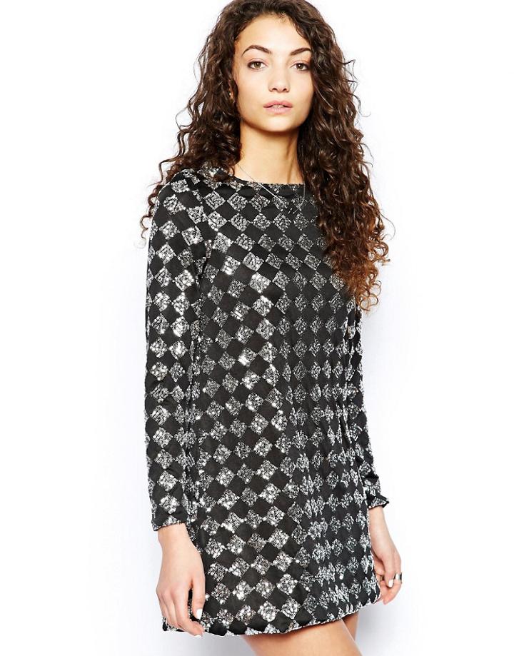 Motel Sasa Diamond Sequin Dress - Silver
