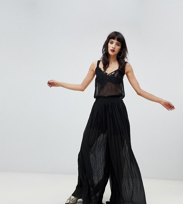 Dusty Daze Wide Leg Palazzo Pants In Sheer Polka Dot Mesh - Black