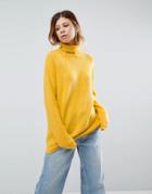 Asos Sweater In Fluffy Yarn And Roll Neck - Yellow