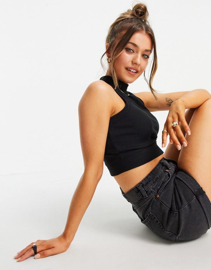 Brave Soul Breeze High Neck Crop Top In Black