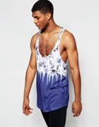 Siksilk Tank With Floral Fade Print And Curved Hem