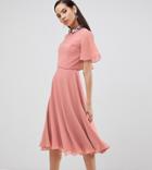 Asos Design Tall Midi Dress With Crop Top And 3d Embellished Collar - Pink