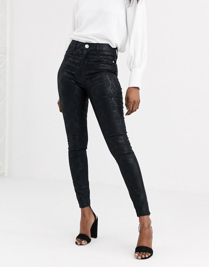 Lipsy Snake Print Skinny Jean In Black