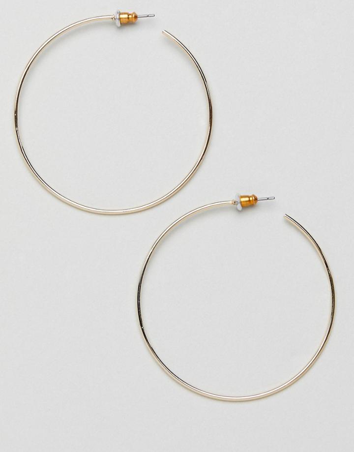 Asos Design Fine Wire 50mm Hoop Earrings In Gold - Gold