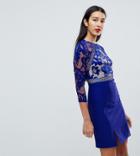 Little Mistress Tall 3/4 Sleeve Skater Dress With Lace Upper-blue