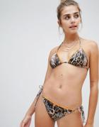 Asos Design Animal Contrast Stitch Tie Side Bikini Bottom-multi