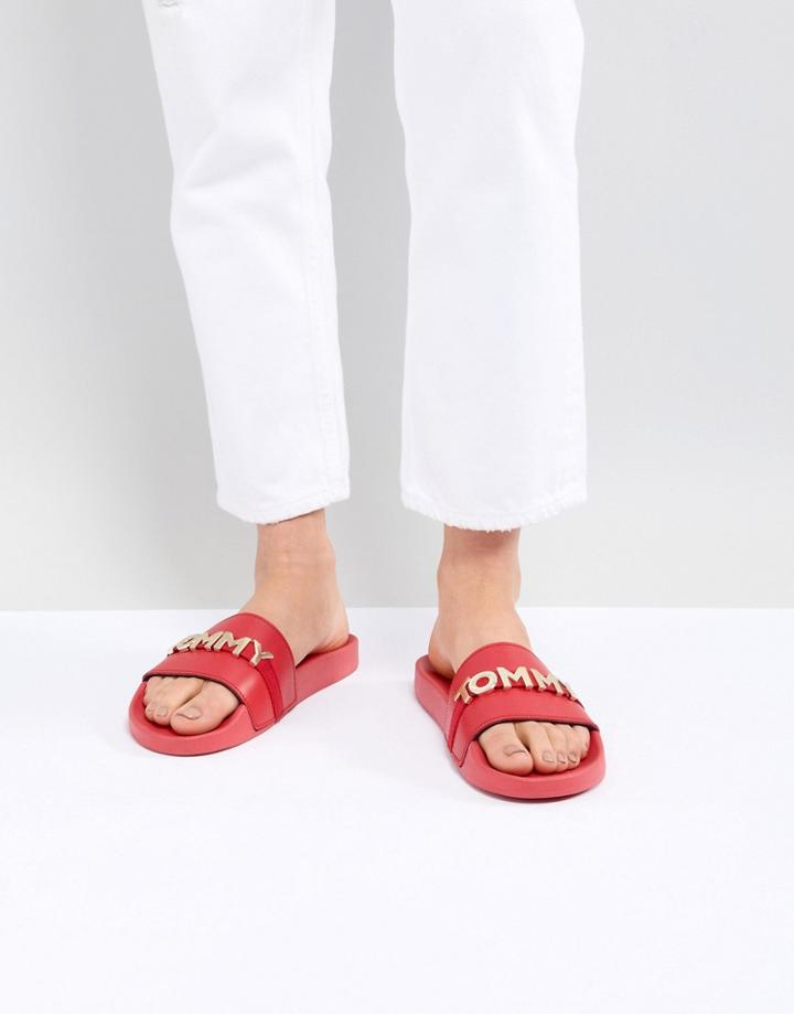 Tommy Hilfiger Charm Logo Pool Sliders - Red