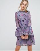Little Mistress Shift Dress In Floral Print With Lace Trim - Multi