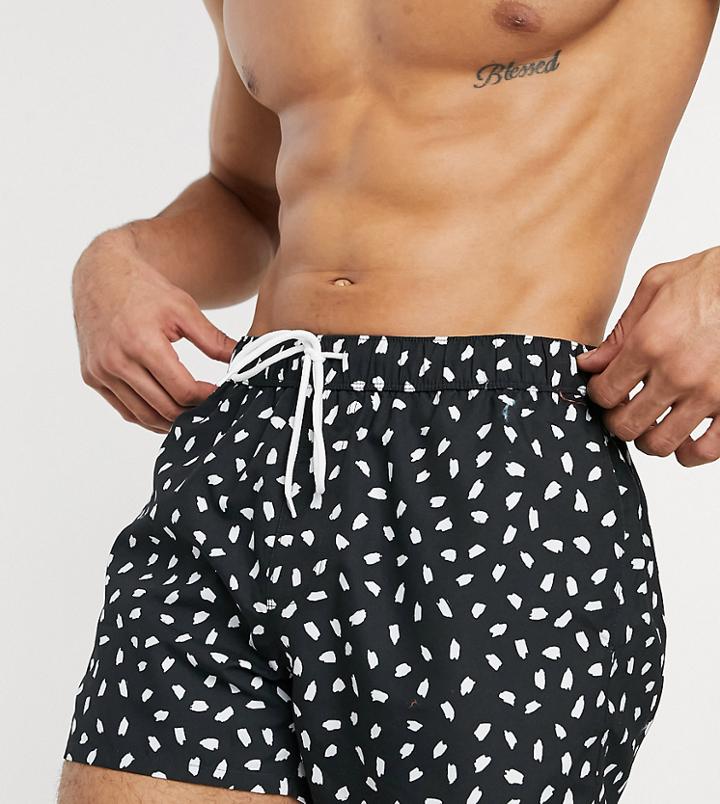 Asos Design Swim Shorts With Spot Print In Black In Short Length