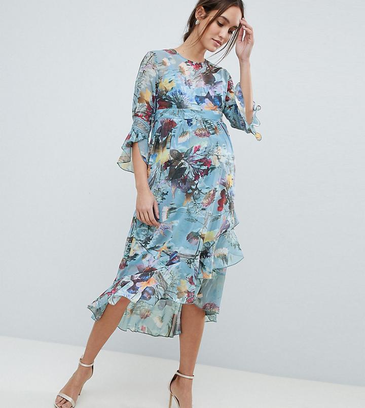 Little Mistress Maternity Fluted Hem Skater Dress In Floral Print - Multi