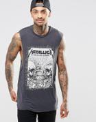 Asos Sleeveless T-shirt With Burnout And Metallica Print - Blue
