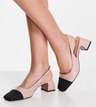 Asos Design Wide Fit Sally Toe Cap Slingback Block Heel Shoes In Beige-neutral