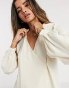 Vero Moda Wrap Blouse With Collar Detail In Cream-white
