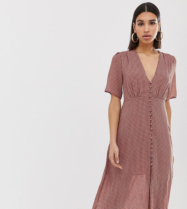 Missguided Button Through Chiffon Midi Dress In Check Print - Multi