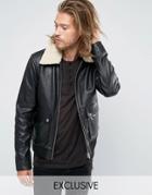 Black Phoenix Flight Jacket Shearling Collar - Black