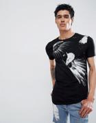 Asos Design Muscle Longline T-shirt With Eagle Print - Black