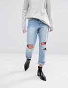 Vero Moda Distressed Mom Jeans With Extreme Rips - Blue