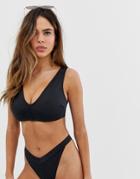 Asos Design Fuller Bust Recycled Mix And Match Minimal Plunge Bikini Top In Black Dd-g