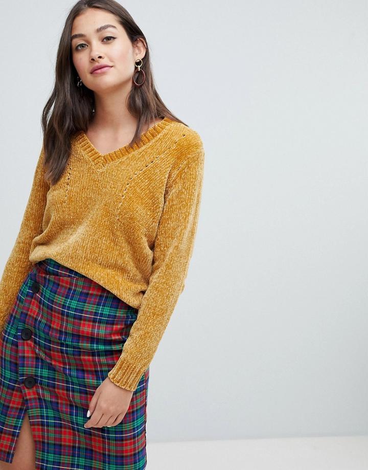 Jdy V Neck Chenille Sweater-gold