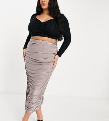 Club L London Plus Ruched Midi Skirt In Mauve-purple