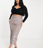 Club L London Plus Ruched Midi Skirt In Mauve-purple