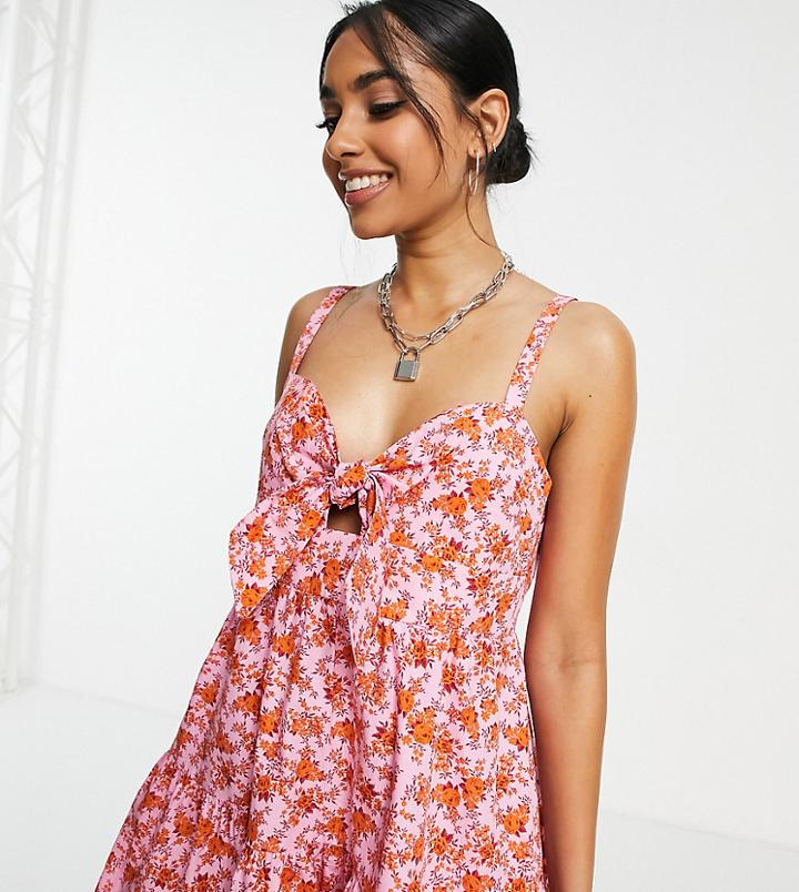 Topshop Petite Pink And Red Rose Bow Mini Dress