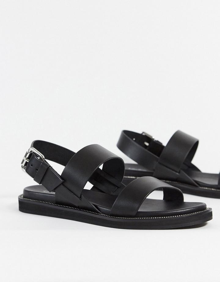 & Other Stories Leather Flat Sandal With Buckle In Black