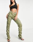 I Saw It First Keyhole Ruched V Front Pants In Green