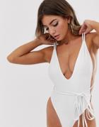 Candypants Belted Ring Detail Swimsuit In White