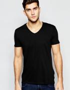 Replay T-shirt Deep V-neck Laser Cut In Washed Black - Washed Black