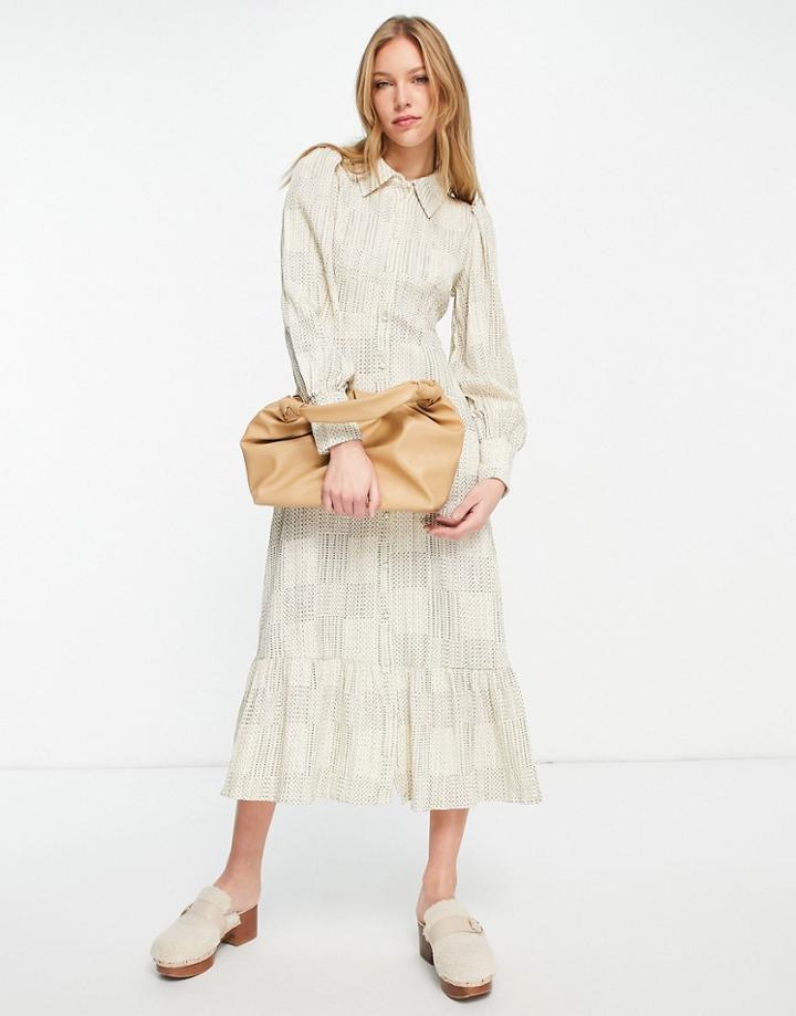 Vila Midi Shirt Dress In Cream Abstract Print-neutral