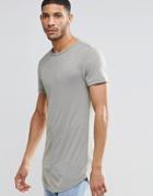 Asos Super Longline Muscle T-shirt With Curved Hem And Seam Detail In Fine Rib In Green - Mangrove