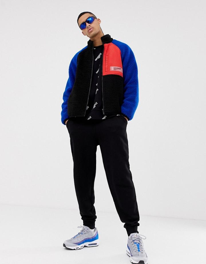 Mennace Zip Thru Jacket In Nylon With Borg - Blue