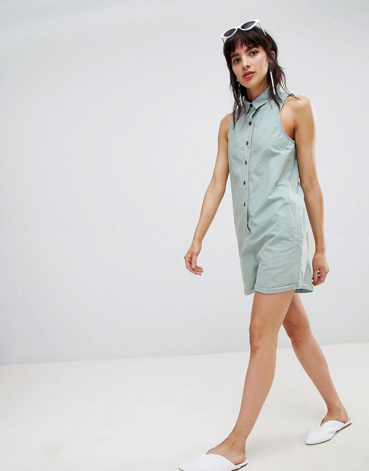 Asos Design Washed Boiler Romper - Blue