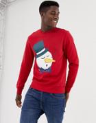 Jack & Jones Originals Crew Neck Snowman Print Sweat In Red