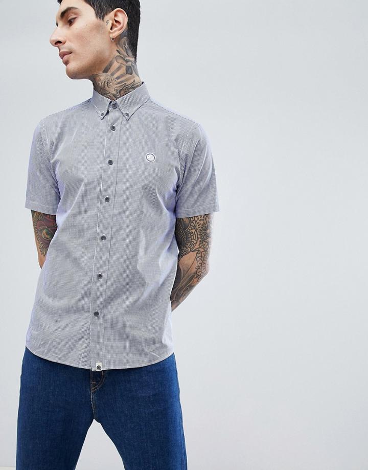 Pretty Green Hendry Short Sleeve Gingham Shirt In Navy - Navy