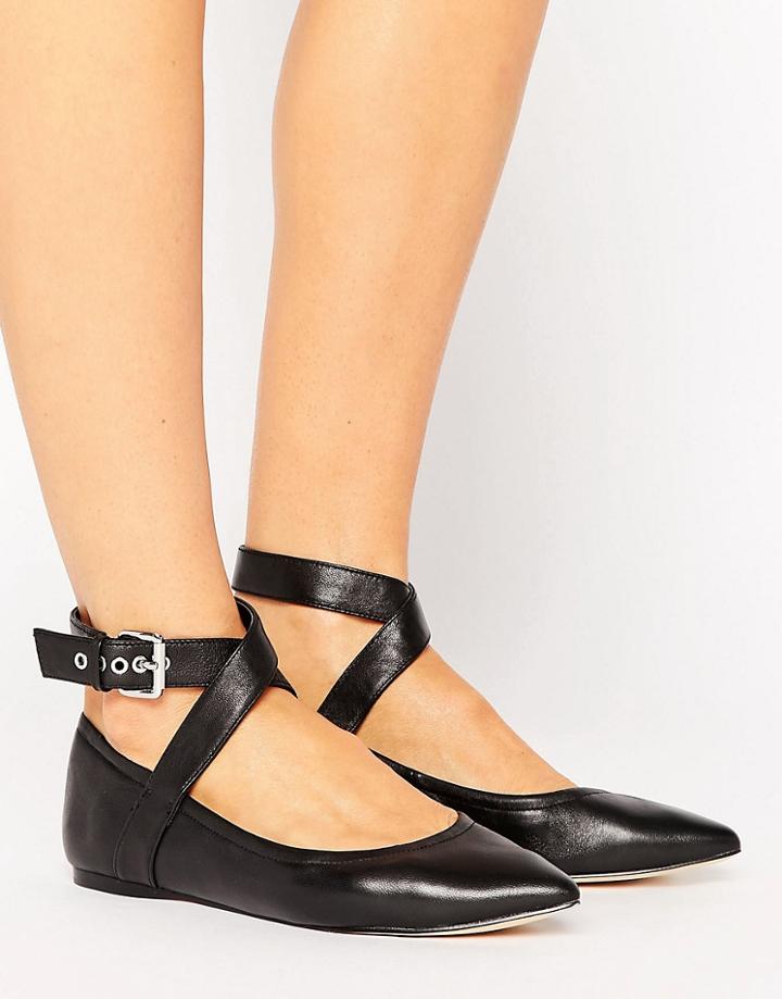 Aldo Palmyre Buckle Strap Ballerina Flat Shoes - Black