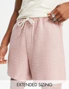 Asos Design Wide Shorts In Pink Natural Look Textured Fabric