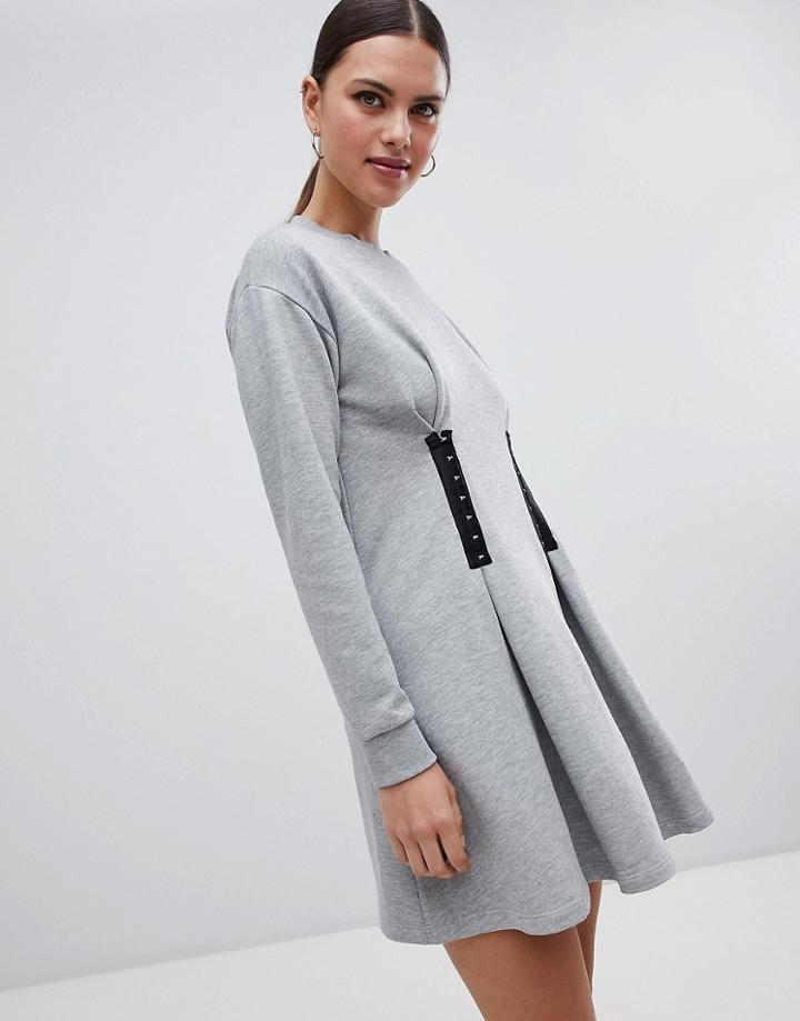 Asos Sweat Dress With Hook & Eye Waist Detail-gray