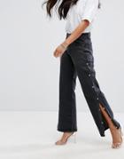 Liquor & Poker Wide Leg Jean With Split Seam And Pearl Detail - Black