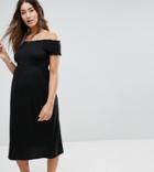 New Look Maternity Shirred Bardot Midi Dress - Black