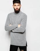 Asos Longline Lambswool Rich Sweater With Side Split - Gray