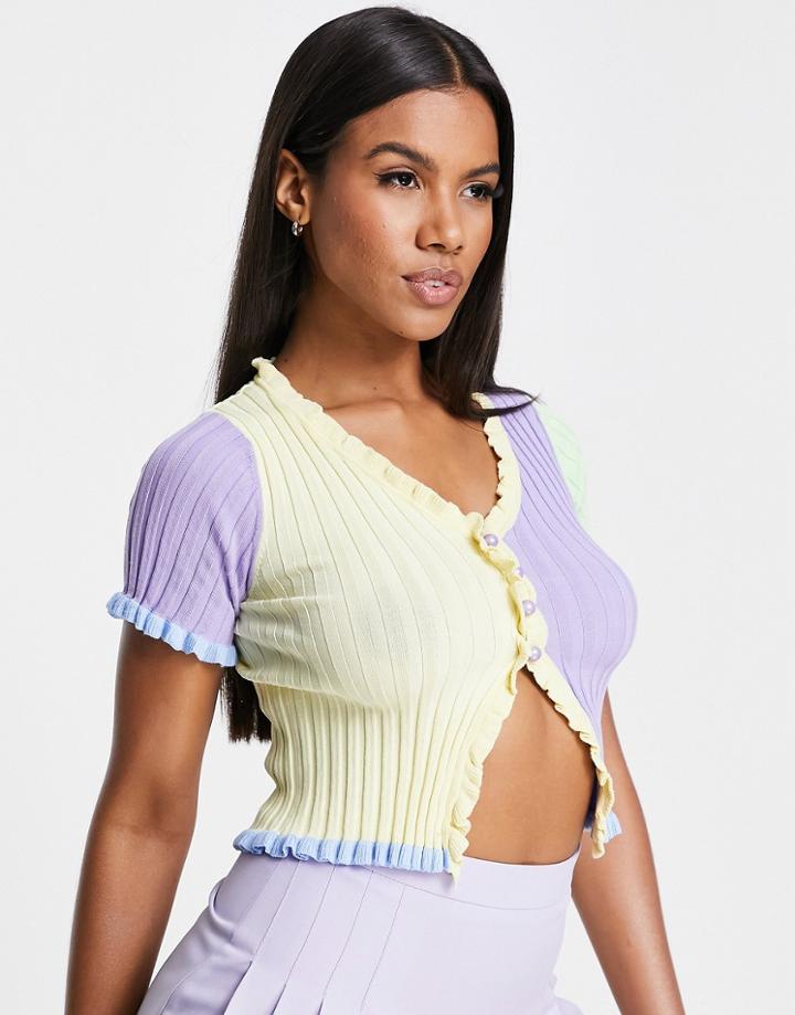 Love & Other Things Cropped Color Block Cardigan In Multi