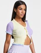 Love & Other Things Cropped Color Block Cardigan In Multi