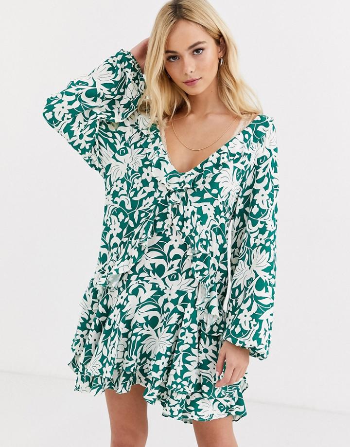 Free People Floral Ruffle Dress-green