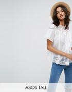 Asos Tall Embroidered Lace Insert Top - White