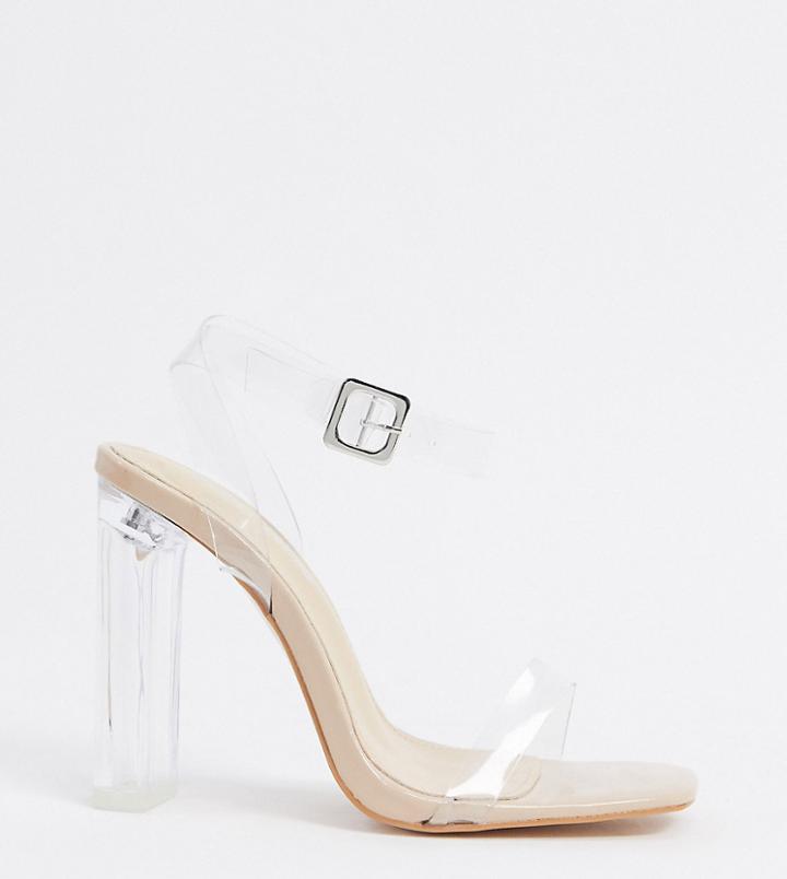 Public Desire Wide Fit Tribute Clear Sandals With Square Toe In Beige-neutral