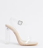 Public Desire Wide Fit Tribute Clear Sandals With Square Toe In Beige-neutral