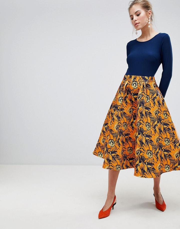Traffic People Midi Dress With Contrast Printed Skirt - Multi