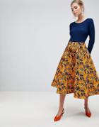 Traffic People Midi Dress With Contrast Printed Skirt - Multi